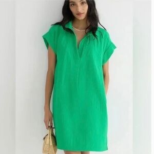 NWT J. Crew Petite V-Neck Shirtdress in Soft Gauze Summer Green PXS